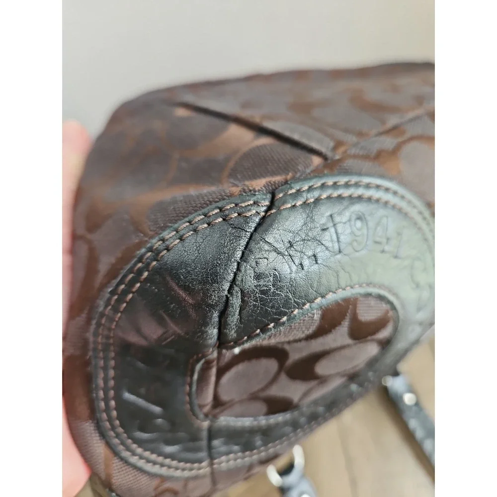 Coach Bag Circle Patchwork F15466 Brown Black Suede Leather East West Tote